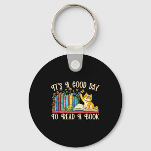 Funny cat & book lovers - a good day to read key ring