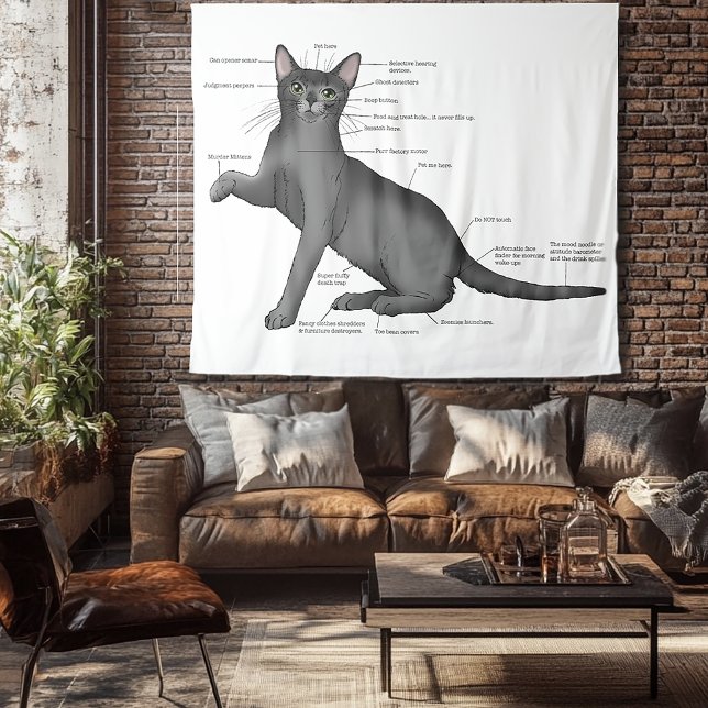 Funny Cat Anatomy Diagram Humor Nerdy Tapestry (Creator Uploaded)