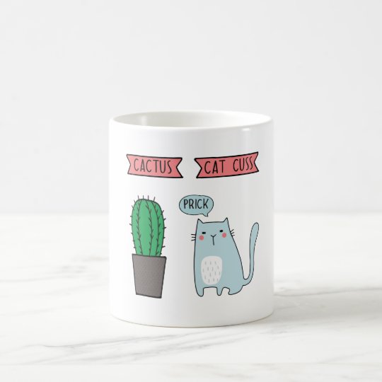 Funny cat and cactus coffee mug