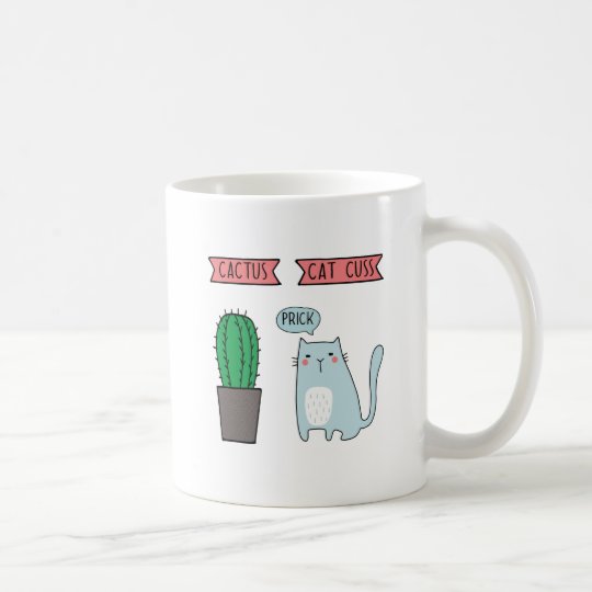 Funny cat and cactus coffee mug