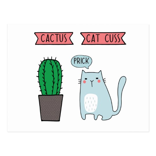 Funny cat and cactus postcard