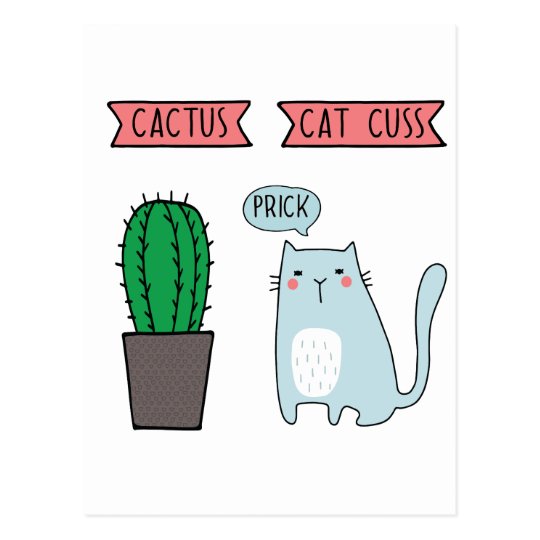 Funny cat and cactus postcard