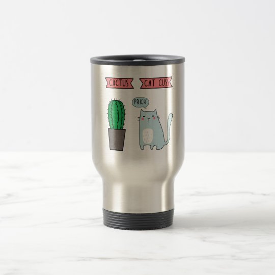 Funny cat and cactus travel mug