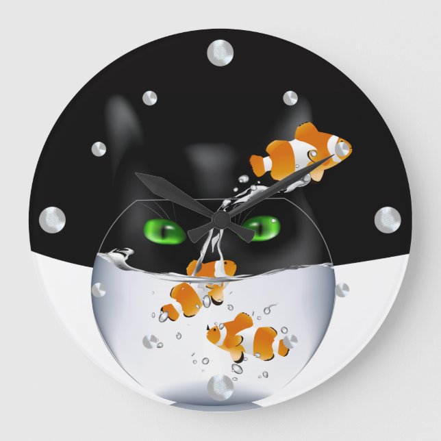 Funny Cat and Clownfish  Wall Clock (Front)