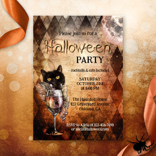 Funny Cat and Cocktail Halloween Party Invitation