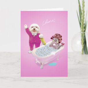 Funny Cat and Dog Celebrating Together Card