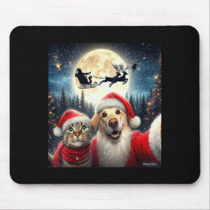 Funny Cat And Dog Selfie With Santa Claus Christma Mouse Pad