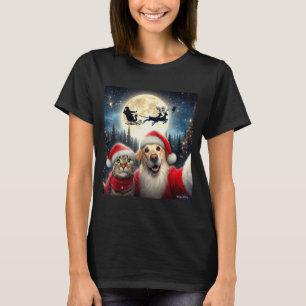 Funny Cat And Dog Selfie With Santa Claus Christma T-Shirt