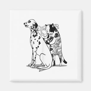 Funny Cat And Dog Shirt Tattoo Artist Cat Drawing  Magnet