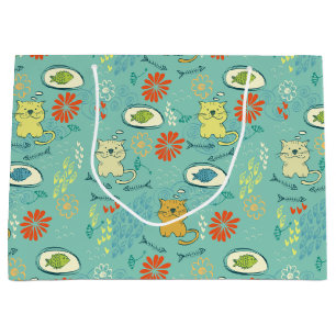 Funny Cat and Fish Large Gift Bag