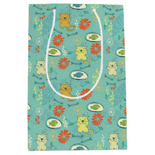 Funny Cat and Fish Medium Gift Bag