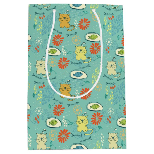 Funny Cat and Fish Medium Gift Bag (Front)