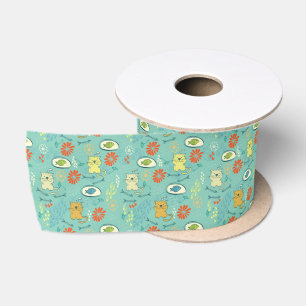 Funny Cat and Fish Satin Ribbon