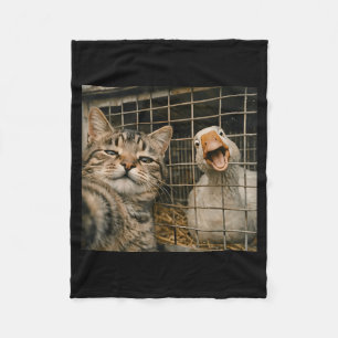 Funny cat and goose selfie weird animal friendship fleece blanket