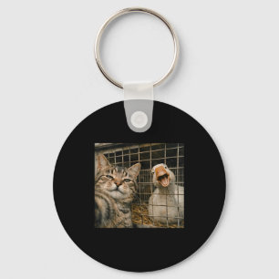 Funny cat and goose selfie weird animal friendship key ring