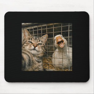 Funny cat and goose selfie weird animal friendship mouse pad