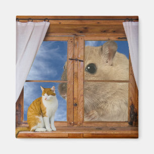 Funny Cat and Mouse Magnet
