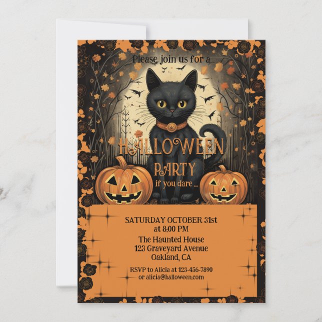 Funny Cat and Pumpkin Halloween Invitation (Front)