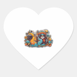 funny cat and turtle heart sticker