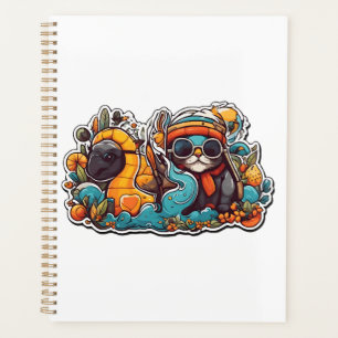 funny cat and turtle planner