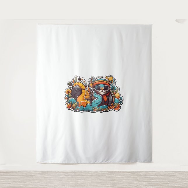 funny cat and turtle tapestry (Front)