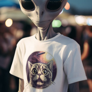 Funny Cat and UFO T-Shirt