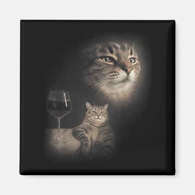 Funny Cat and Wine Art Cats Drinking Oddly Magnet (Front)