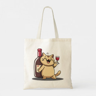 Funny Cat and Wine Tote Bag