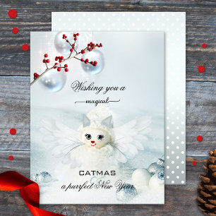 Funny Cat Angel Christmas New Year Card
