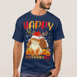 Funny Cat Animal Lover Happy Cat HelloThanksMas T-Shirt
