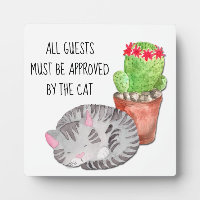 Funny Cat Approving Guests Plaque (Front)