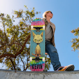 Funny cat art custom name Skateboard Deck