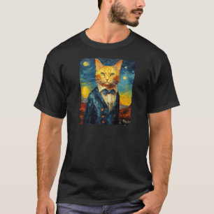 Funny cat art painting Cat Lover Starry Night Cat T-Shirt
