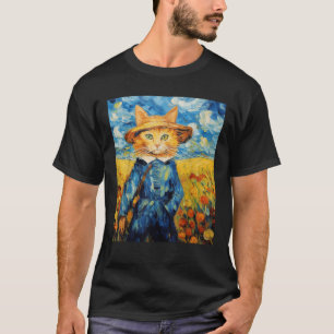 Funny cat art painting Cat Lover Starry Night Cat T-Shirt