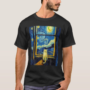 Funny cat art painting Cat Lover Starry Night Cat  T-Shirt