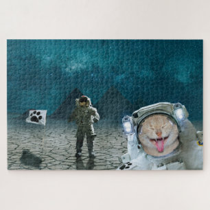 Funny Cat Astronaut In Space Jigsaw Puzzle
