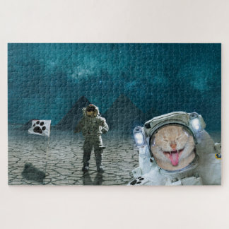 Funny Cat Astronaut In Space Jigsaw Puzzle
