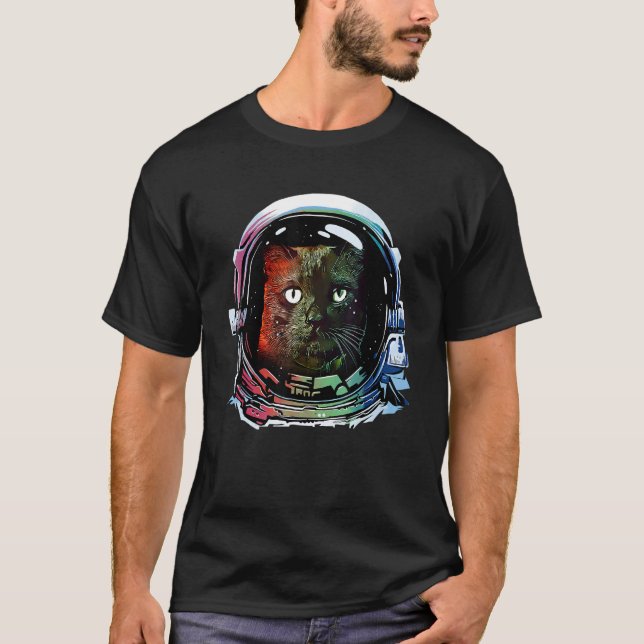 Funny Cat Astronaut Space Cat Lover Retro T-Shirt (Front)