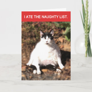 Funny Cat Ate Santa's Naughty List Christmas  Card
