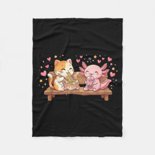 Funny Cat Axolotl Eating Ramen Noodles Boba Kawaii Fleece Blanket