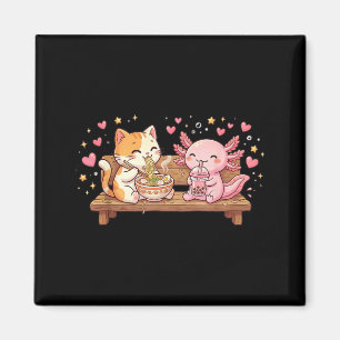 Funny Cat Axolotl Eating Ramen Noodles Boba Kawaii Magnet