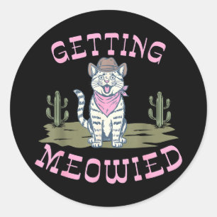 Funny cat bachelorette getting meowied bridal classic round sticker