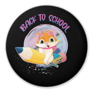 Funny Cat Back To School Ceramic Knob