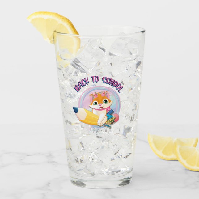 Funny Cat Back To School Glass (Front Ice)