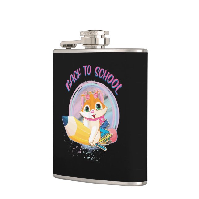 Funny Cat Back To School Hip Flask (Left)
