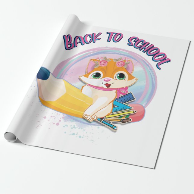 Funny Cat Back To School Wrapping Paper (Unrolled)