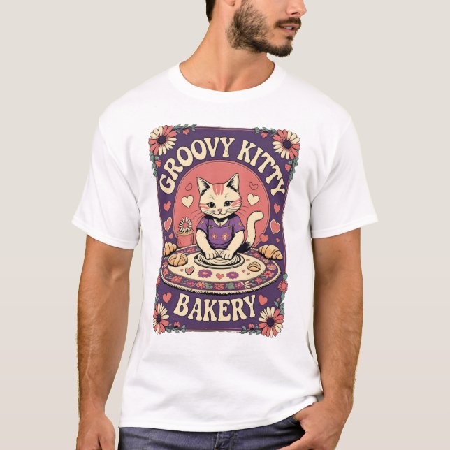 Funny Cat Bakery Groovy Kitty T-Shirt (Front)