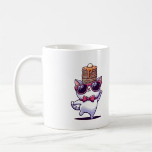 Funny cat balancing pancake stack coffee mug