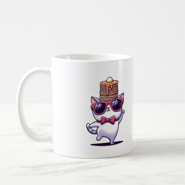 Funny cat balancing pancake stack coffee mug (Left)