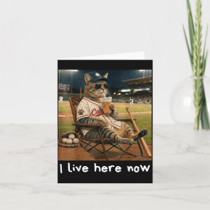 Funny Cat Baseball Field Ballfield I Live Here Now Card